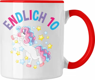 Produktbild von Trendation - 10. Geburtstag Tasse Geschenk Mädchen Tochter Einhorn Pferde 10 Jahre Alt Geburtstagsgeschenk Idee (Rot)
