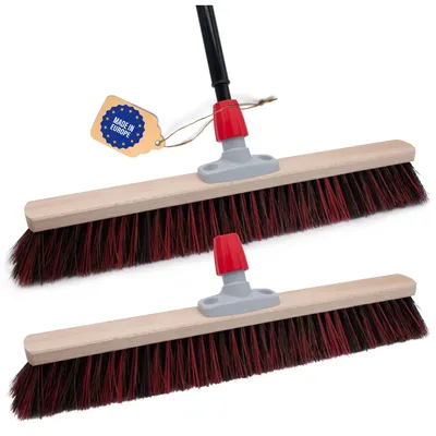 Produktbild von Novaliv 2x Strassenbesen mit Stiel 60 cm I Teleskopstiel ausziehbar I Arenga-Elaston schwarz-rot I Industriebesen Kehrbesen Gartenbesen Werkstattbesen Außenbesen