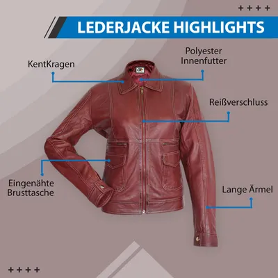 Produktbild von German Wear, Damen Lederjacke Trend Fashion echtleder Jacke aus Lamm Nappa Leder rot, Größe:38