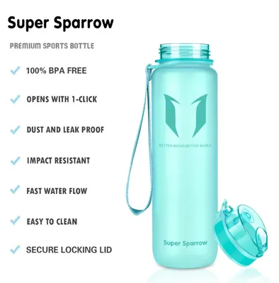 Zdjęcie produktu dla Butelka do picia Super Sparrow - butelka na wodę Tritan - 750 ml - wolna od BPA - idealna butelka sportowa - sport, woda, rower, fitness, uniwersytet, outdoor - lekka, trwała