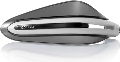 A close-up studio shot of a motorcycle handguard.