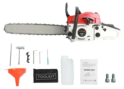 Obrázok produktu pre Motorová píla – benzínová reťazová píla – výkonný dvojtaktný motor s objemom 58 cm³ – lišta s dĺžkou 50,8 cm – ručná píla – červená/biela