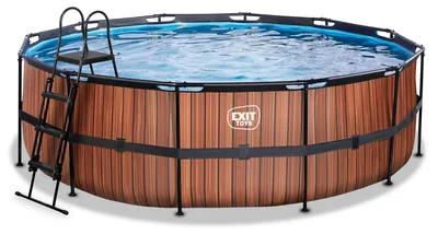 Obrázek produktu pro EXIT Wood rámový bazén ø450, nadzemní bazén, s filtračním čerpadlem, kulatý, hnědý