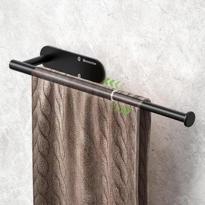 Immagine prodotto di Portasciugamani senza foratura, nero | Estensibile da 19 a 35,5 cm | Portasciugamani da parete in acciaio inossidabile, portasciugamani senza foratura, portasciugamani da incollare/fissare con foratura per bagno e cucina