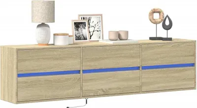 Imagen del producto de Maison Exclusive: Mueble de pared para televisor con iluminación LED, acabado en roble sonoma, dimensiones 180 x 31 x 45 cm