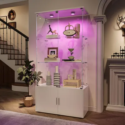 Image de Vitrine réfrigérée, type présentoir, avec éclairage LED, 4 portes, 4 étagères, de couleur blanche