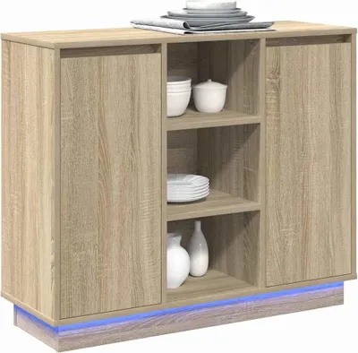 Zdjęcie produktu dla vidaXL Kredens LED dąb sonoma 90 x 32 x 75 cm materiał drewnopochodny
