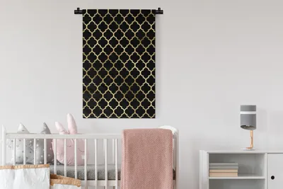 Produktbild von MuchoWow® Wandteppich Wandbehang Muster - Gold - Schwarz 60x90 cm Tapisserie Dekoration Wandtuch - Foto-Teppich - Abwaschbar