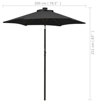 Obrázek produktu pro vidaXL Slunečník s LED osvětlením černý 200x211 cm hliník