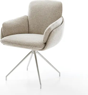 Produktbild von DELIFE Esszimmerstuhl Luan-Flex mit Armlehnen Webstoff Soft Beige Kreuzgestell konisch Edelstahl