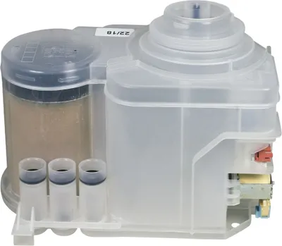 A close-up, studio shot of a water softener/salt container for a dishwasher.
