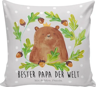 Produktbild von Mr. & Mrs. Panda Sofa Kissen Bär König - Grau Pastell - Geschenk, Bester Papa, Sofakissen, Vatertag, Vater, für couch, 40x40, Dad, Teddy, Deko, Dekokissen