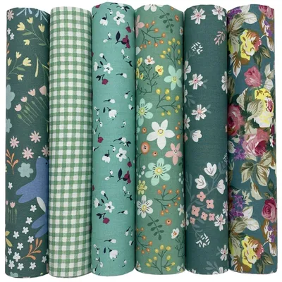 Zdjęcie produktu dla Tkanina patchworkowa bawełna - 6 sztuk - 50 x 50 cm - Niebieski i zielony