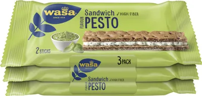 Zdjęcie produktu dla Barilla Wasa Sandwich Pesto Flavour żytnie pieczywo chrupkie 3 opakowania 111g