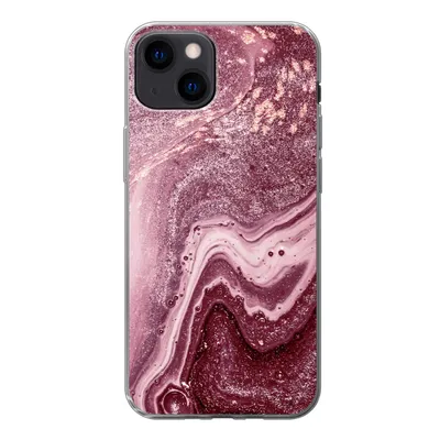 Produktbild von MuchoWow® Handyhülle Schutzhülle Hülle für iPhone 13 Naturstein - Rosa - Glitter Silikon Softcase Handy Hülle - Karteninhaber