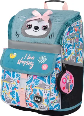 Produktbild von Baagl Schulranzen Mädchen 1. Klasse - Ergonomische Schultasche für Kinder - Schulrucksack mit Brustgurt - Grundschule Ranzen (Faultier)
