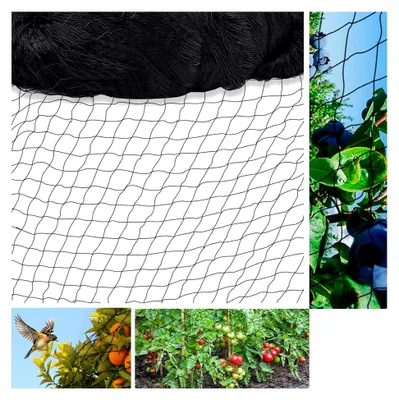 Produktbild von 15 m x 15 m Vogelschutznetz, schwarzes Vogelnetz, reißfestes Pflanzennetz für Hühnergehege, Volierennetz zum Schutz von Obstbäumen und Gemüse vor Vogelfraß (Maschenweite 5 x 5 cm)