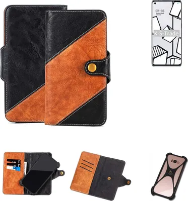 Produktbild von K-S-Trade Handyhülle Schutzhülle Bookstyle Case Wallet-Case kompatibel mit Oppo A55 Handy Cover Bumper Klapphülle schwarz hellbraun 1x