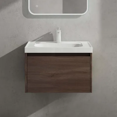 Immagine prodotto di doporro Mobile Bagno Sospeso 60cm, Mobile da Bagno con Cassetto Include Lavabo Bianco Salerno F157, Rovere grigio
