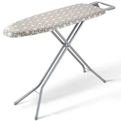 A product shot of an ironing board on a white background.