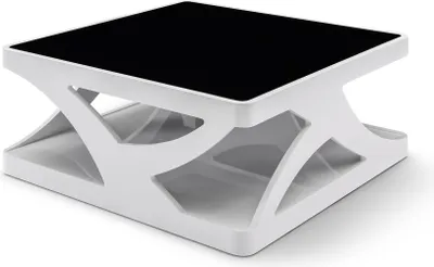 Produktbild von SalesFever Couchtisch | quadratisch | MDF Hochglanz lackiert | 10 mm Tischplatte Sicherheitsglas | B 90 x T 90 x H 38 cm | weiß – schwarz