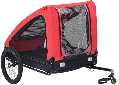 Imagen del producto de Remolque para bicicletas para perros, transportador para mascotas, color rojo y , fabricado en tela Oxford y acero, dimensiones 142 x 70 x 87,5 cm, capacidad de carga de 40 kg, plegable, transpirable, seguro para uso en exteriores y transporte