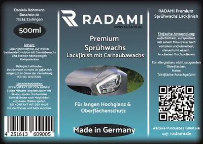 Produktbild von Radami® Sprühwachs 500ml Autowachs Auto Spray Wax Lack Versiegelung Schnellwachs