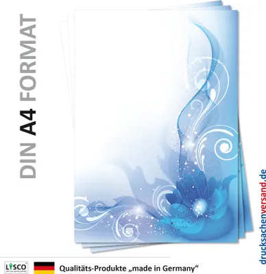 Produktbild von Motiv Briefpapier (MPA-5147, DIN A4, 25 Blatt) türkis blau Blumen Ornamente Muster blaues farbiges Motivpapier