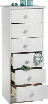 Produktbild von Kommode Hochschrank Anrichte RONDO, 6 Schubladen, Kiefer massiv, weiss lackiert