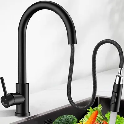 Image de Robinet de cuisine avec douchette extractible - Noir mat