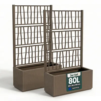 Produktbild von XL Spalier 'Ethica' mit Pflanzkübel Breit 80x36x140 cm - Rankgitter & Blumenkasten Sichtschutz für Balkon, Terrasse & Garten - Taupé, 2 Stück