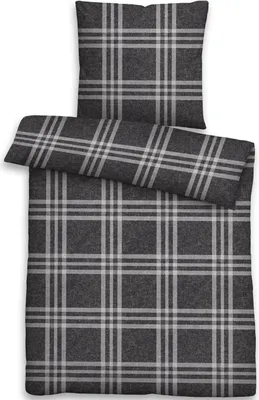 Produktbild von Biberna Melange Flanell Bettwäsche Karo titanium 135x200 cm + 80x80 cm