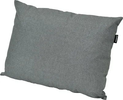 A grey pillow on a white background.