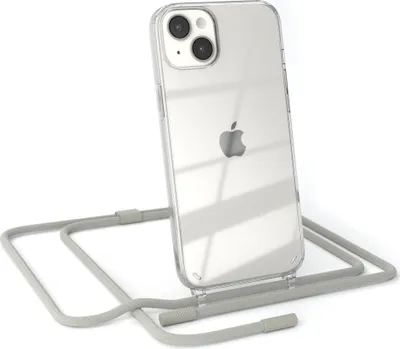 Produktbild von EAZY CASE Handykette für Apple iPhone 14 Plus, Clear Case aus Silikon, mit Umhängeband, abnehmbare Endstücke, Handyband in Beige