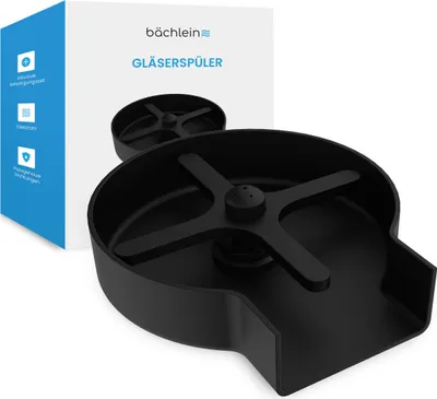 Produktbild von Bächlein innovativer Glasspüler in matt schwarz - Automatischer Spüler für die Küche, geeignet für Tassen, Flaschen, Becher, Wein- und Biergläser und Vasen, Gläserdusche inklusive Montageschlüssel, T-Verteiler fürs Eckventil und Flexschlauch