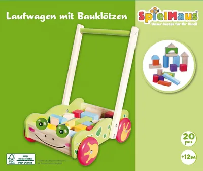 Obrázok produktu pre SpielMaus drevený vozík so stavebnicami, 20 kusov