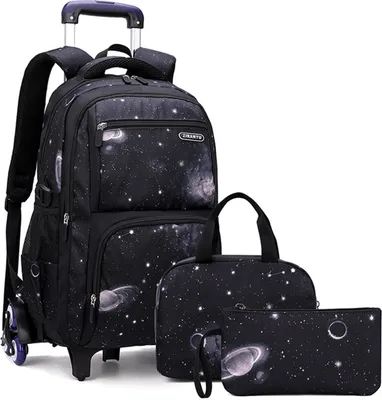 Produktbild von Trolley Rucksäcke Jungen Schultaschen, Grundschule Trolley Rucksack mit Lunch Tasche Federmäppchen 3-teiliges Schultaschen-Sets für Kinder