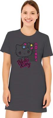 Produktbild von Hello Kitty Nachthemd für Damen - Schlafshirt Pyjama Kurzarm Oberteil Grau L