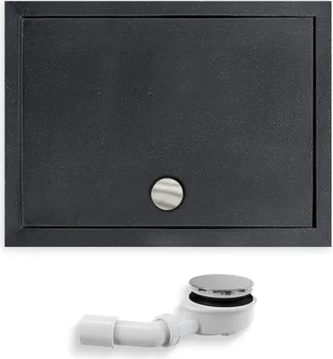 Produktbild von BADLAND Duschwanne Rechteck Alpina 120x80x5,5 cm Schwarz, Steinoptik mit Ablaufgarnitur Gratis