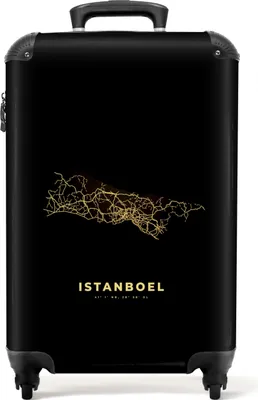 Produktbild von NoBoringSuitcases.com® Koffer Handgepäck Trolley Rollkoffer Kleine Reisekoffer mit 4 Rollen - Stadtplan - Karte - Gold - Karte - Istanbul - Cabin Size < 55x40x23 cm & 55x40x20 cm - Fotokoffer - Kabinenkoffer - BoardgepäckHandgepäck Koffer 55x35x20 cm, 36L,