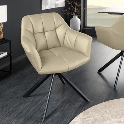Produktbild von riess-ambiente Drehstuhl PAPILLON beige schwarz Echtleder Metall mit Armlehne Auto-Return