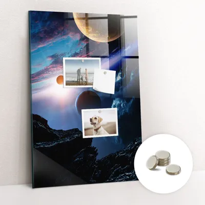 Obrázek produktu pro Magnetická Tabule na Zeď Skleněná - Memo Board Kleněnou Přední Stranou - 5 magnetů v balení - 40x60 cm - Kosmická galaxie