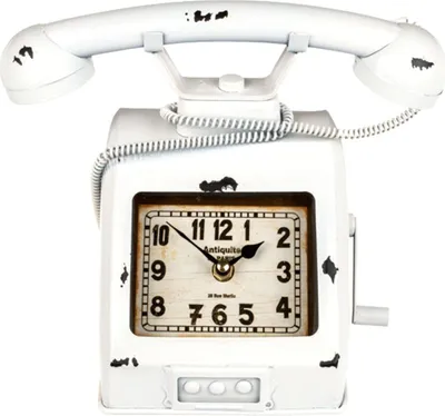 Tischuhr Vintage Telefon aus Metall 26x15x20 cm in weiß Shabby chic Deko Front