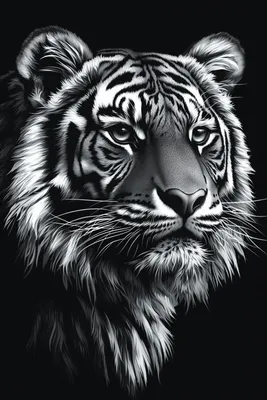 Image de Affiche 40 x 60 cm Portrait d'animaux pour le salon | Tigre 2 | Noir et blanc