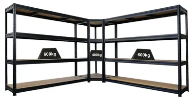 Produktbild von Mega Deal DINO | 1x Eckregal + 2x Schwerlastregal | HxBxT 180x290x60cm | Fachlast 400kg & 2x 500kg | Schwarz