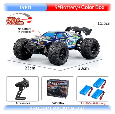 Produktbild von Teeggi 16101 RC-Auto 1:16, 50 km/h, Allrad Monstertruck mit 3 Akkus, ab 14 Jahren, Blau