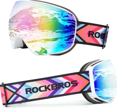 Produktbild von ROCKBROS Skibrille Schneebrille Goggles Antifog Snowboardbrille für Kinder, weiß rosa