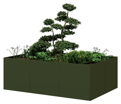 Produktbild von Pflanzkübel Olivgrün 120x80x40 cm Stahl Blumenkübel Pflanzbeet Pflanzkasten Blumenkasten Gemüsebeet Gartenbeet Frühbeet Hochbeet für Garten Balkon Terrasse