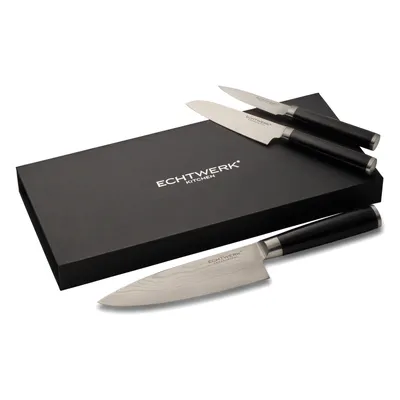 Produktbild von Echtwerk Damaszener Messer Set, 3-tlg., Damaszenermesser, Kochmesser, Küchenmesser, Damaststahl / Pakka-Holz, Silber / Schwarz, EW-DM-0375