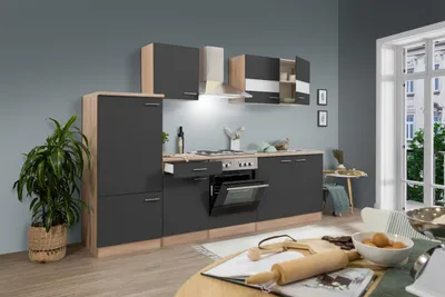 Produktbild von Küche Küchenzeile Küchenblock Einbauküche Eiche Grau Merle 270 cm Respekta